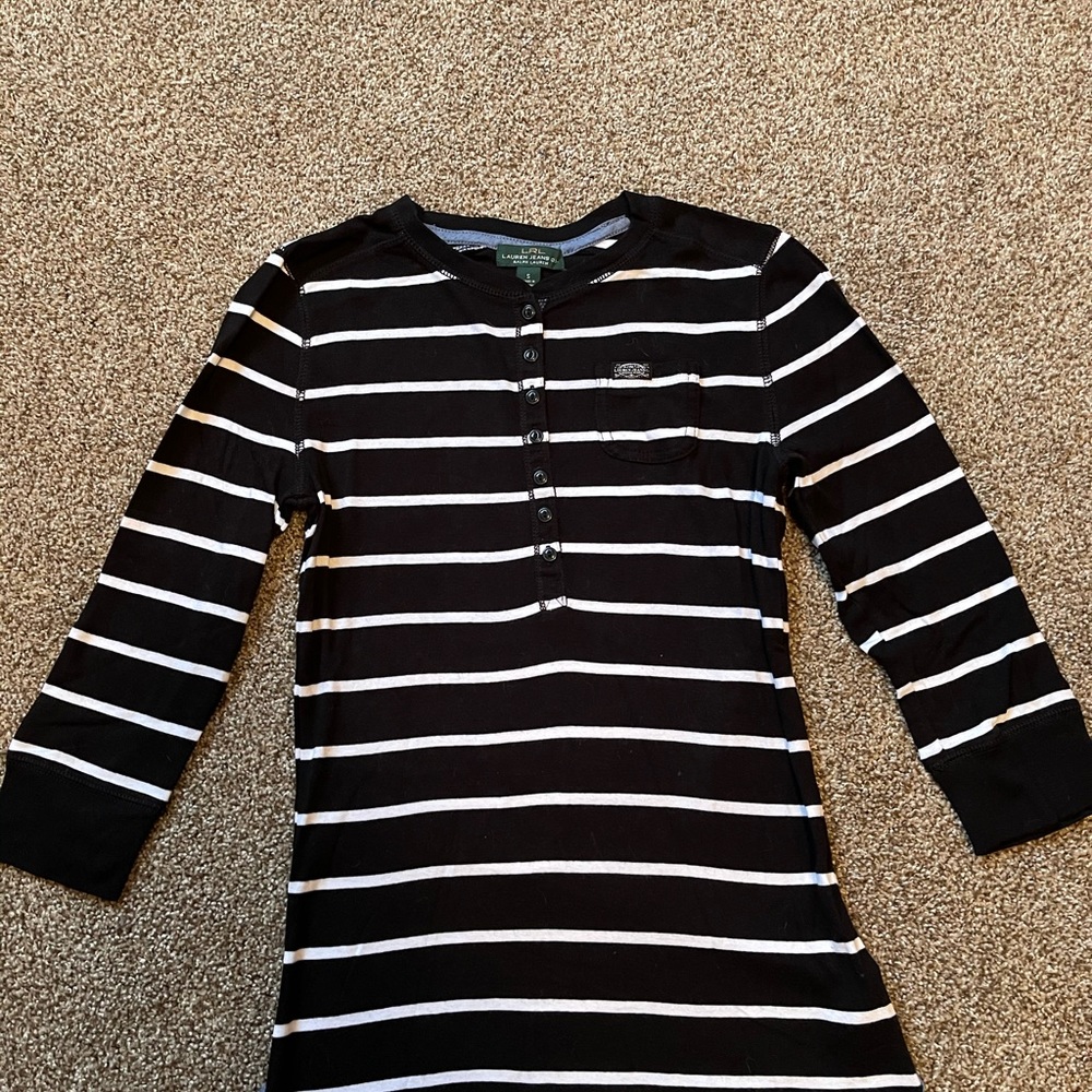 Ralph Lauren Jeans Company 3/4th Sleeve Tee Black and White Striped Small - Picture 2 of 7